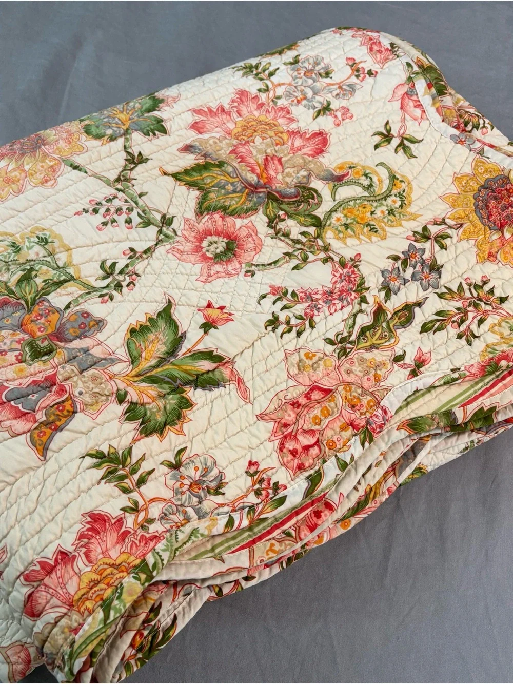 Embroidery Kantha Quilt Bedspread Floral Boho Gypsy Blanket Reversible 66x64”